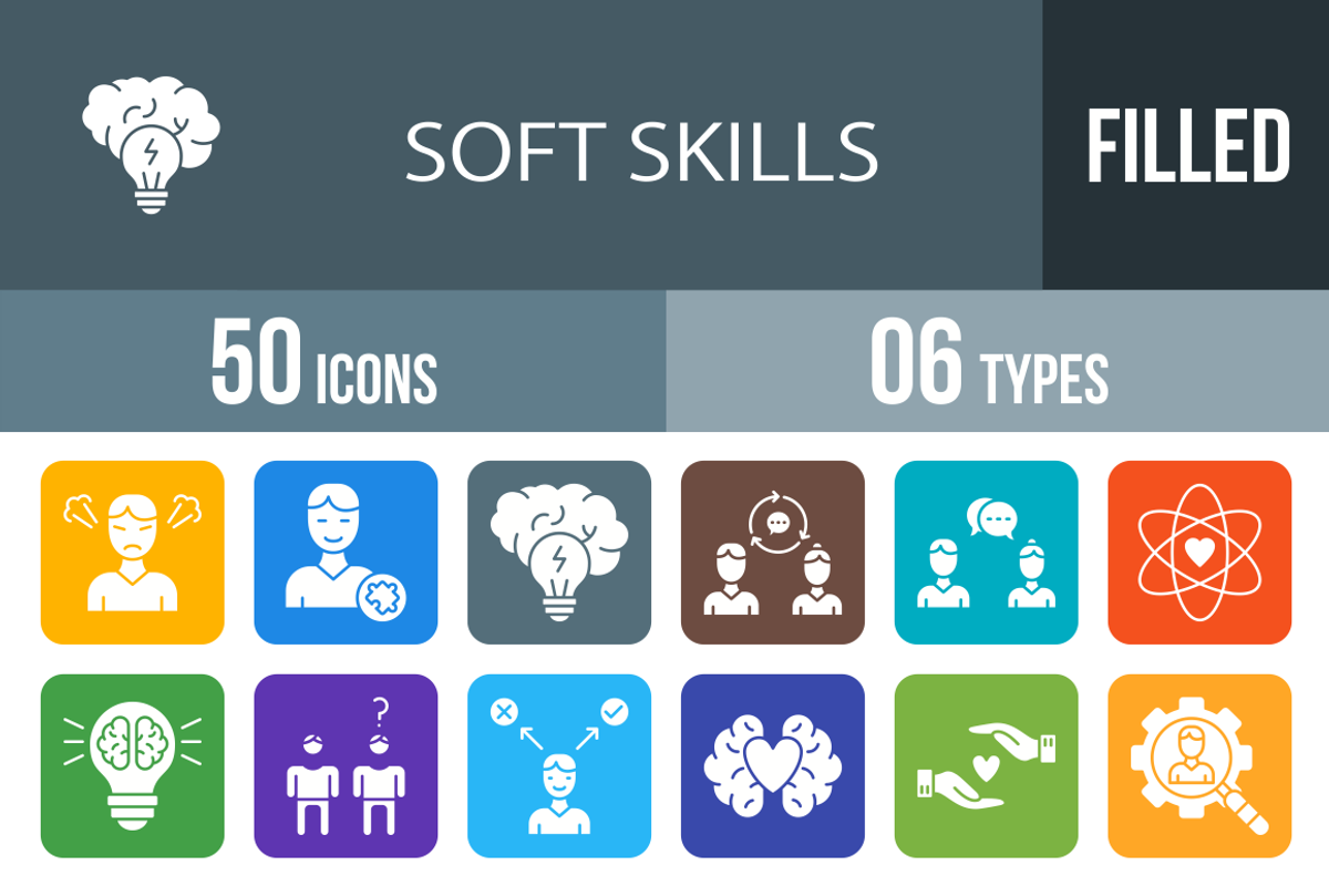 50 Soft Skills Filled Round Icons, an Icon by IconBunny (Photo 1 of 2)
