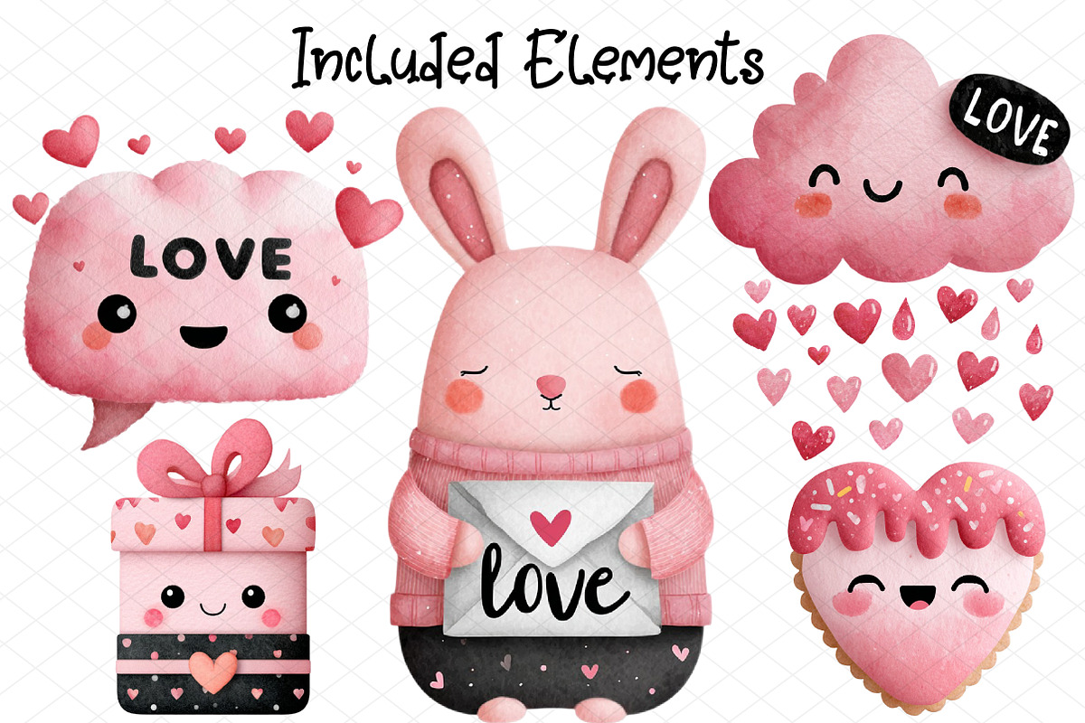 Kawaii Valentines Clipart, an Illustration by cherrydesign (Photo 2 of 4)