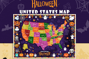 Halloween USA Map Printable Bundle, an Education Illustration by AdrianDragne
