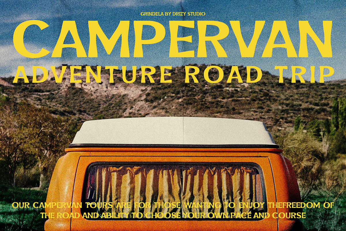 Grindela - Expanded Retro Font, a Sans Serif Font by Drizy (Photo 6 of 10)