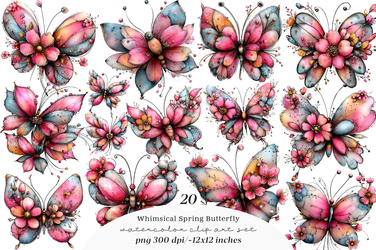 Whimsical spring Butterfly Clipart, an Illustration by SinaCreation (Photo 1 of 11)