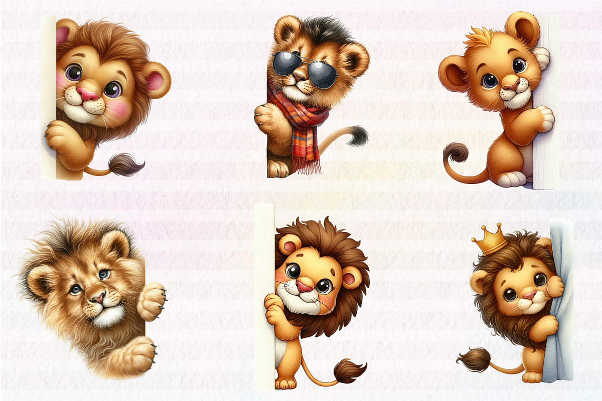 Cute Lion Peeking Around Corner, an Illustration by CreationArt (Photo 5 of 6)