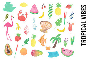 Tropical Watercolor Clip Art Doodles