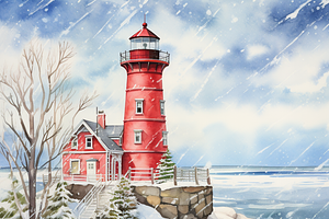 Watercolor Snowy Lighthouse