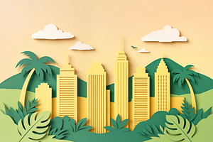 paper-cut illustration of a city, a Photo by rarrarorro