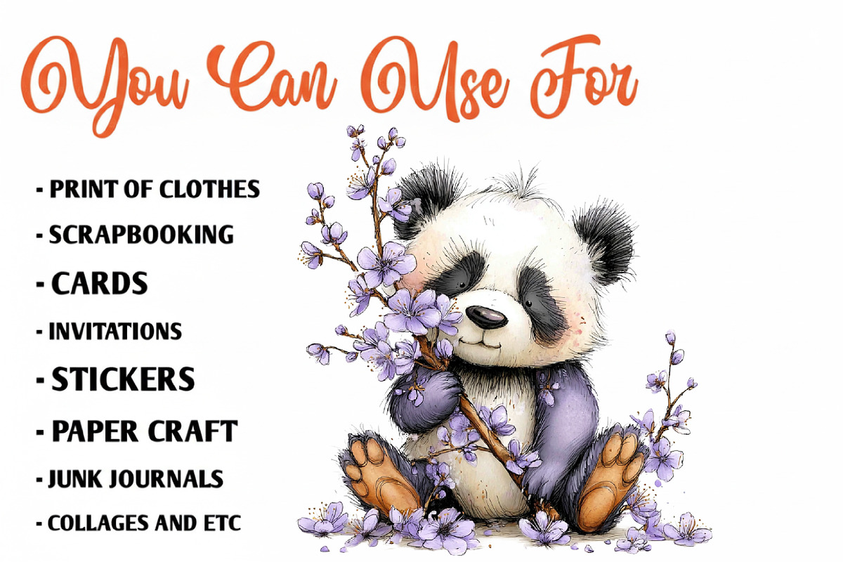 Whimsical Spring Panda Clipart, an Illustration by CreationArt (Photo 2 of 13)