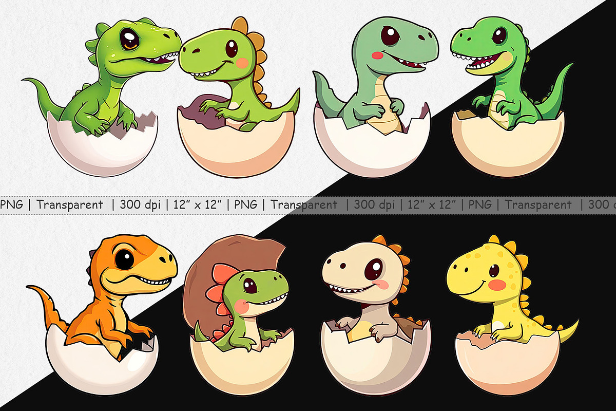 Hatching Baby Dinosaur Clipart, a Graphic by Artnoy (Photo 2 of 5)