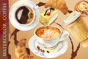 Watercolor coffee and bakery