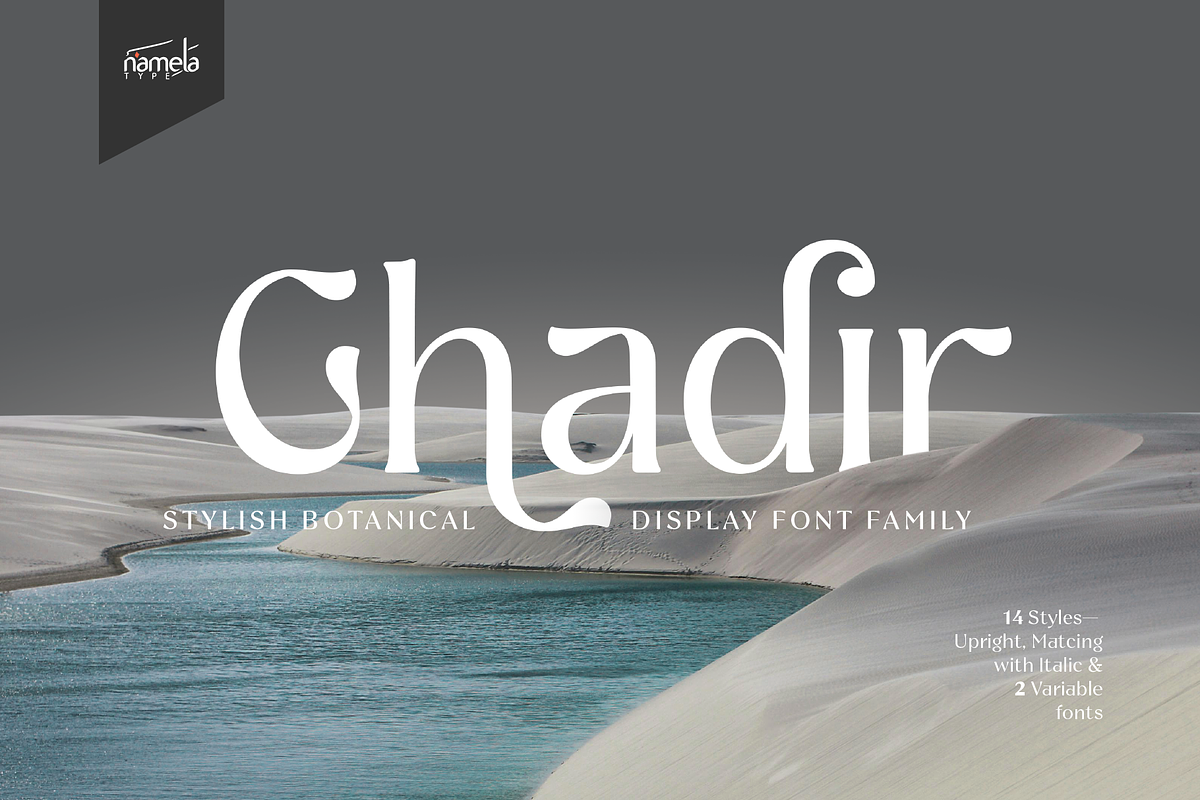 Ghadir, Botanical Display Font, a Sans Serif Font by Namela Studio (Photo 1 of 10)