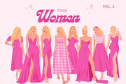 Women in Barbie Pink Clipart set, a Person Illustration by Made bynath (Thumbnail 1 of 3)