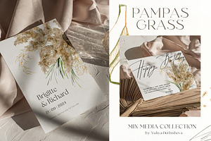 Pampas Grass Watercolor Abstract Set