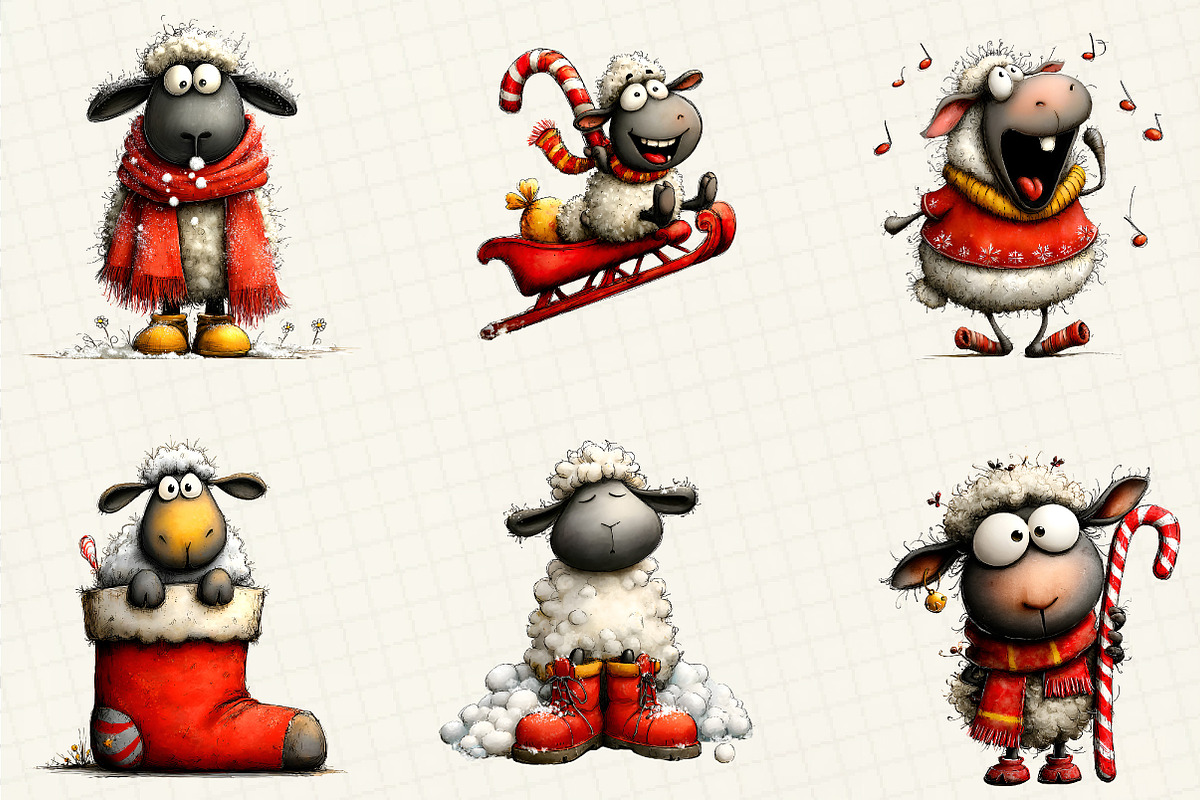 Funny Christmas Sheep Clipart, an Illustration by DreamCafeArt (Photo 3 of 8)