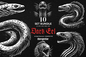 10 Bundle Dark Art Eel Aquatic Fish, an Illustration by Morspective