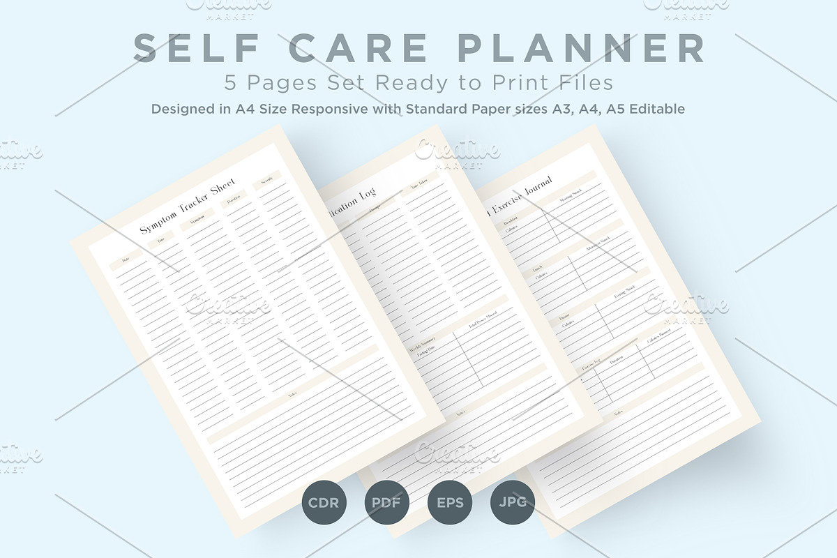 Self Care Planning Pages Set V-19, a Stationery Template by shahsoft