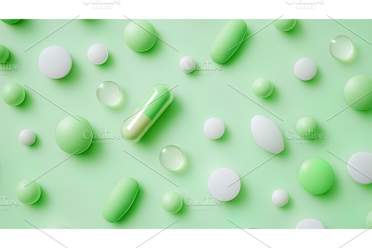 Green and white capsules and tablets, an Illustration by Lermont51
