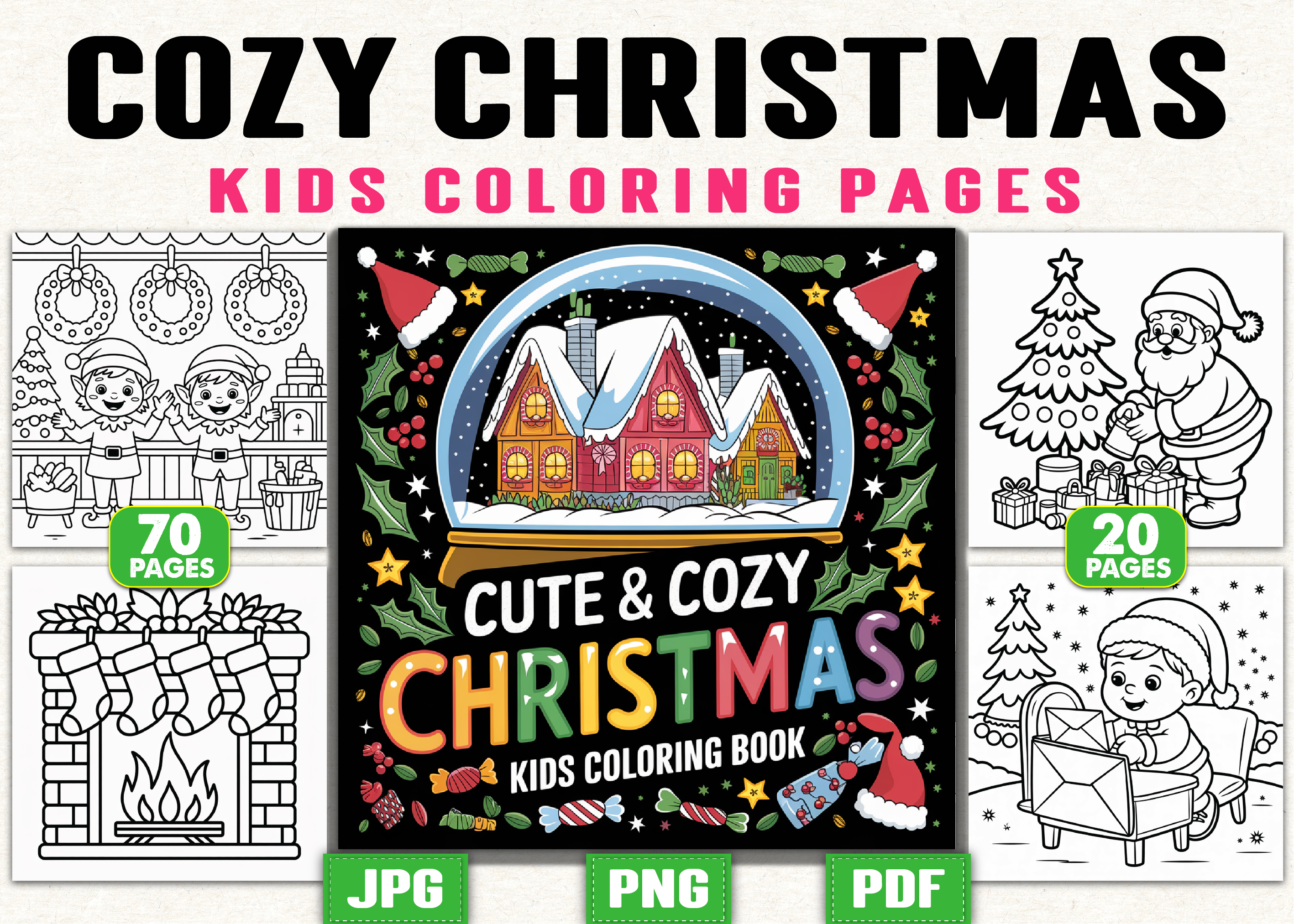 COZY CHRISTMAS COLORING PAGES, a Seasonal Illustration by Ink Gallery