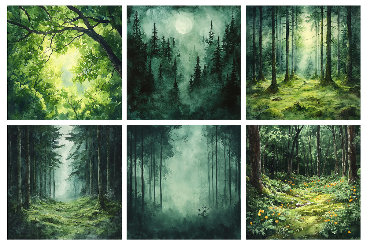 Watercolor Emerald Forest Digital Pa, a Texture Illustration by RobertsArt (Photo 2 of 6)