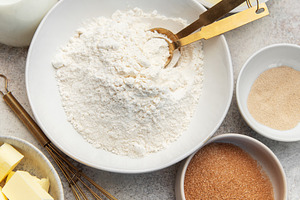 Baking ingredients for preparing dough or pastry, a Food & Drink Photo by Olena Rudo