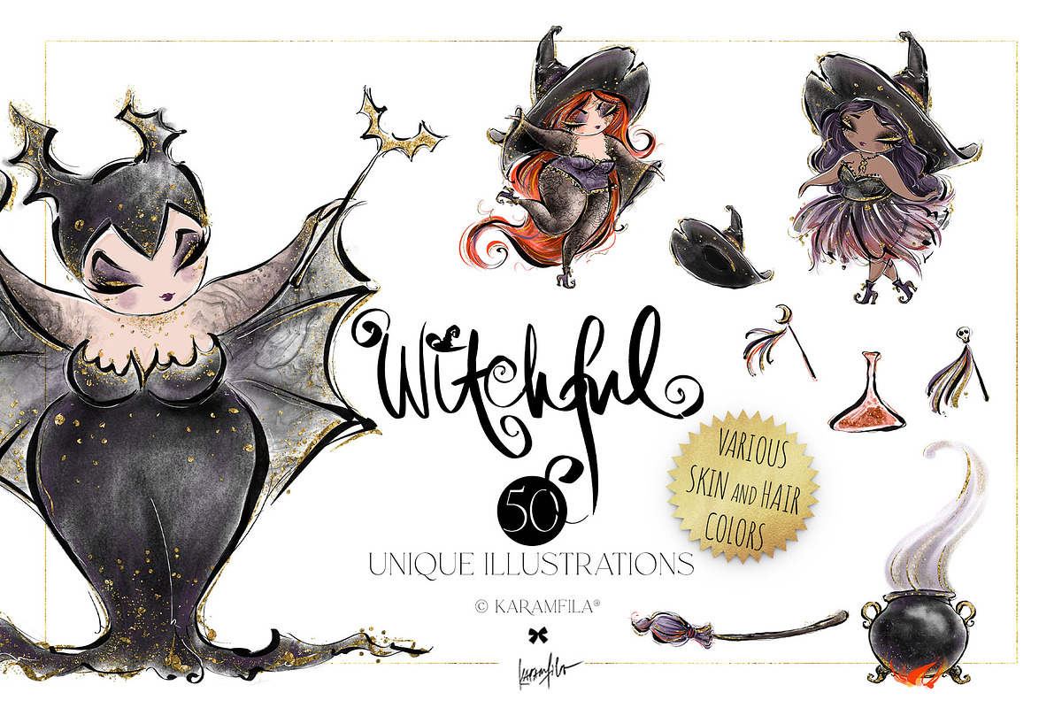 Halloween Witches Characters Clipart, a Seasonal Illustration by KaramfilaS (Photo 1 of 10)
