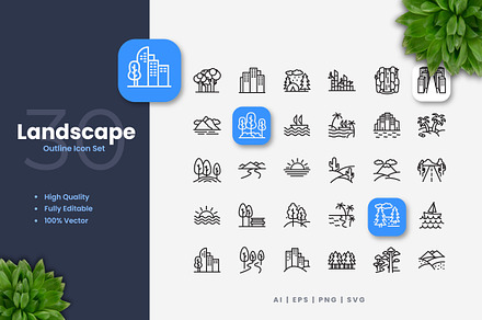 Landscape Outline Icons, an Outline Icon by Upnowgraphic