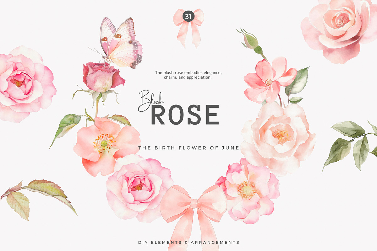 Watercolor June Flower Clipart Set, a Decorative Illustration by Patishop Art (Photo 7 of 10)