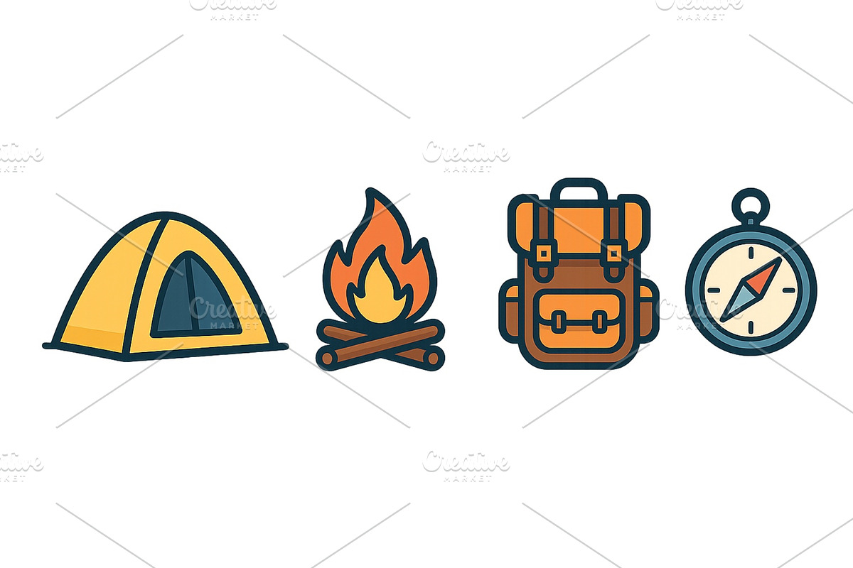 Camping essentials featuring a tent, an Illustration by ZinetroN