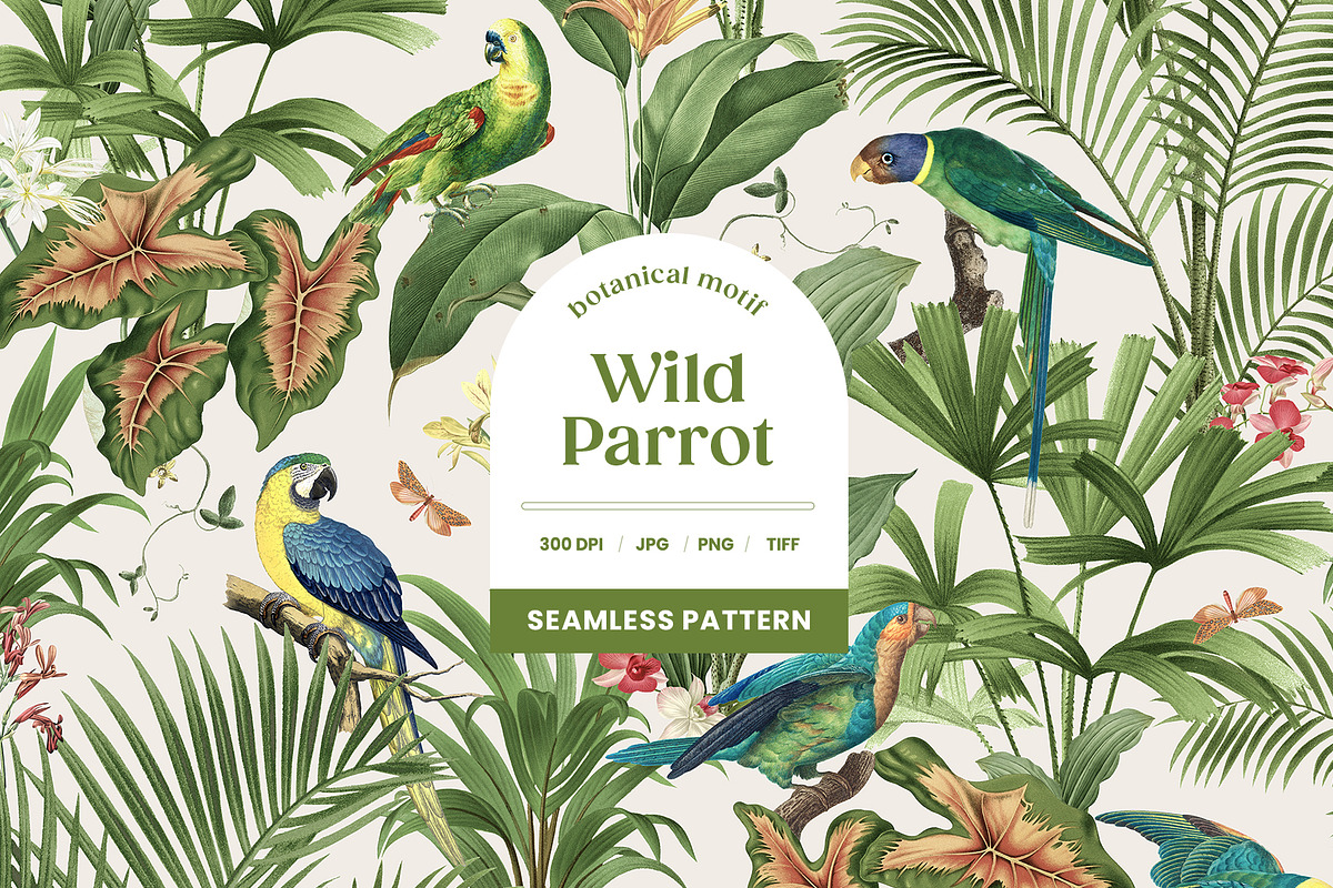 Vintage Wild Parrot Seamless Pattern, a Wallpaper Graphic by Yello_illustration (Photo 1 of 14)