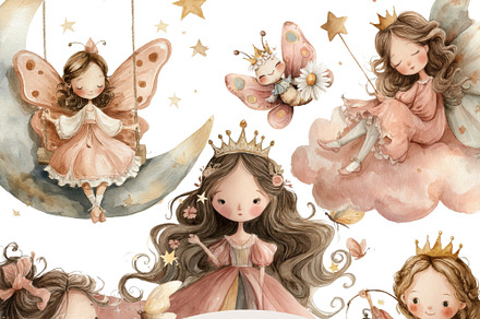 44 Butterfly Princess Clipart, an Illustration by Pati Charm Studio