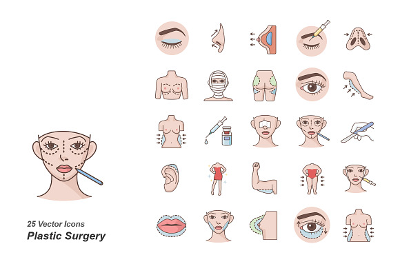 Plastic Surgery Color Vector Icons