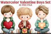 Watercolor Valentine Boys Cliparts, an Illustration by RobertsArt (Thumbnail 1 of 6)