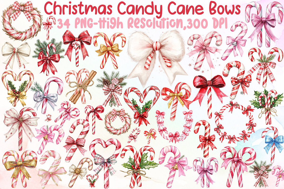 Christmas Candy Cane Bows Clipart, an Illustration by Sublimation Artist (Photo 1 of 6)