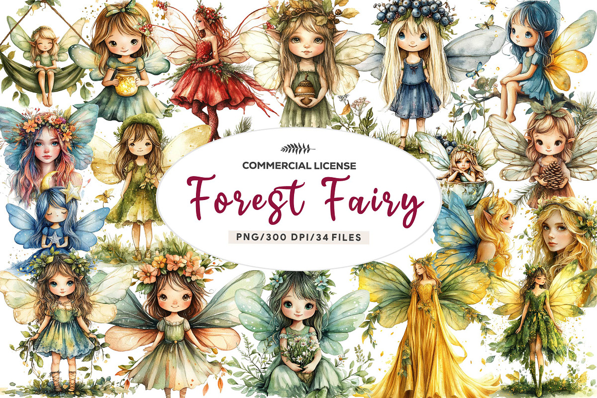 Forest Fairy Watercolor Clipart, an Illustration by CreationArt (Photo 1 of 5)