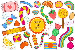 Sweets and candies bright colorful, a Food Illustration by Tati_Kli