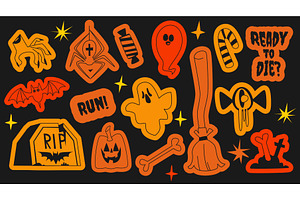 Halloween sticker set with orange, an Illustration by art PVP - market