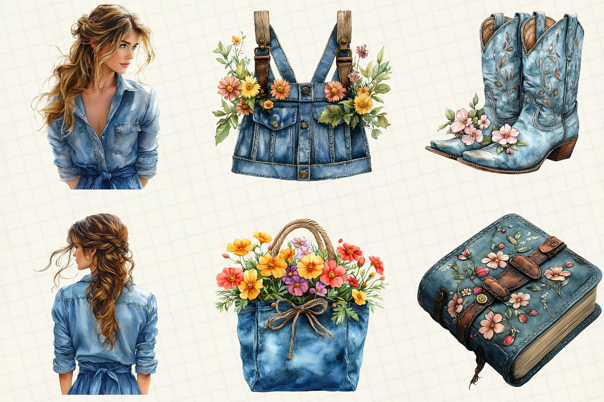 Vintage Denim Spring Clipart, a Work Illustration by OK Design (Photo 4 of 5)