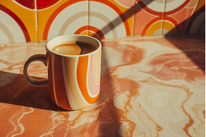 Hot Coffee in Colorful Mug on a, an Architecture Photo by Lermont51