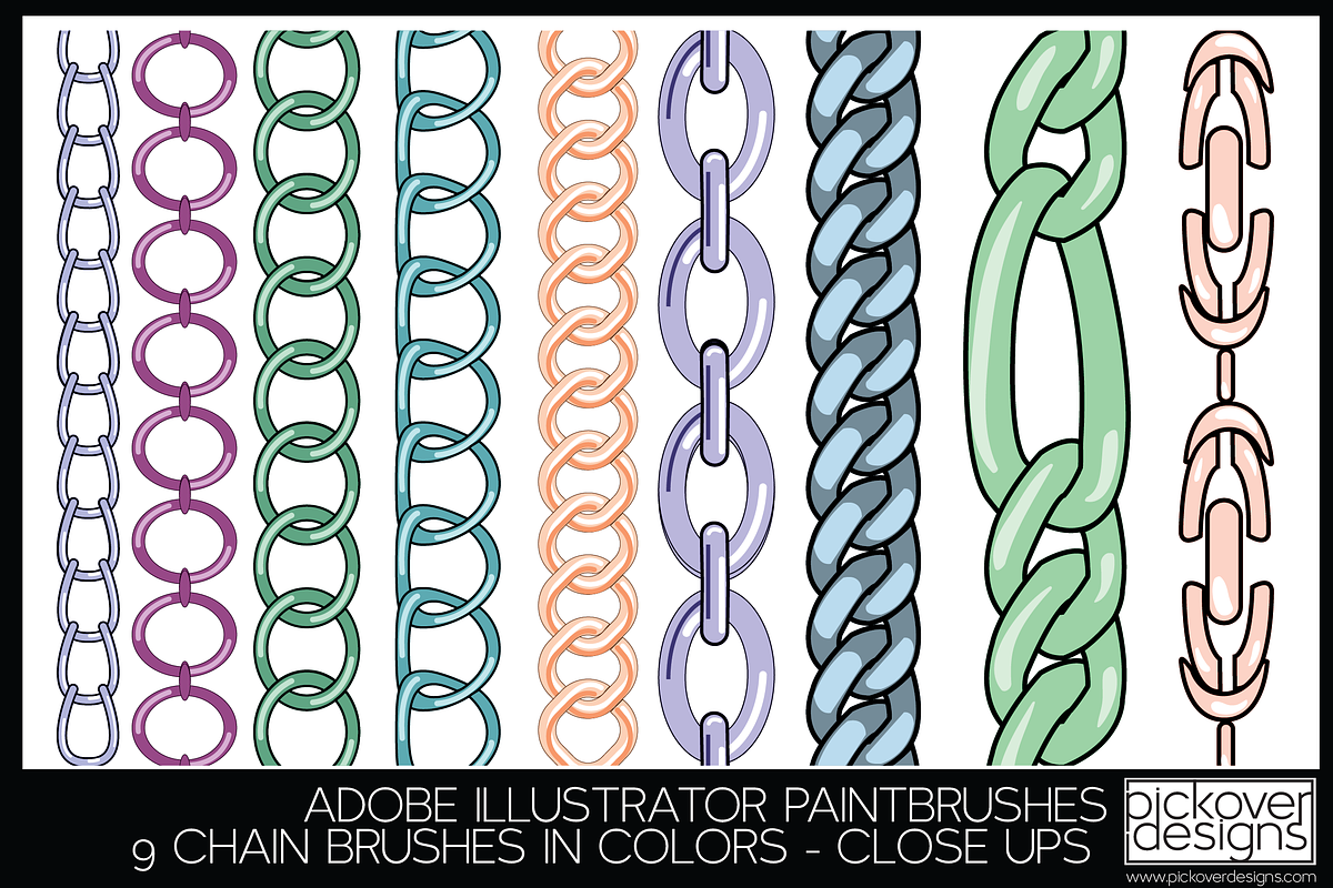 18 Vector Chain Brushes Illustrator, a Brush Add-On by Pickover Designs (Photo 6 of 6)