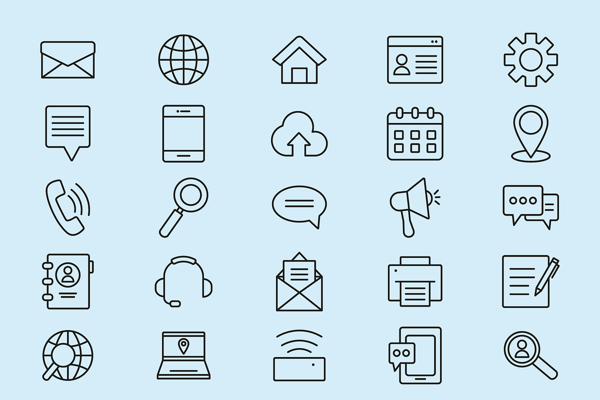 Contact Line Icons Set