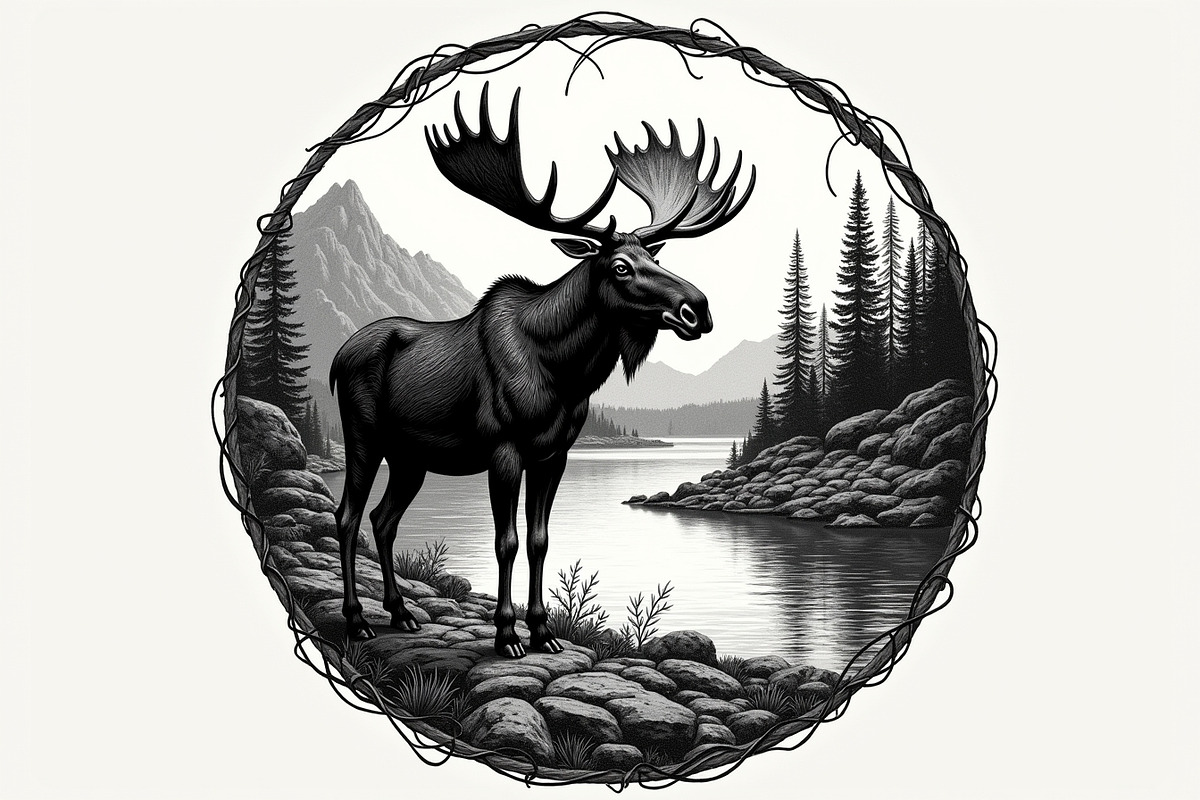 Moose with mountain in the forest, an Illustration by Amazin_art (Photo 9 of 13)