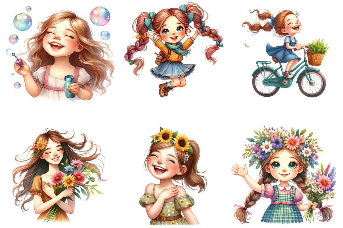Cute Gril of Happy Face  Clipart, an Illustration by DreamArtGraphic (Photo 4 of 7)