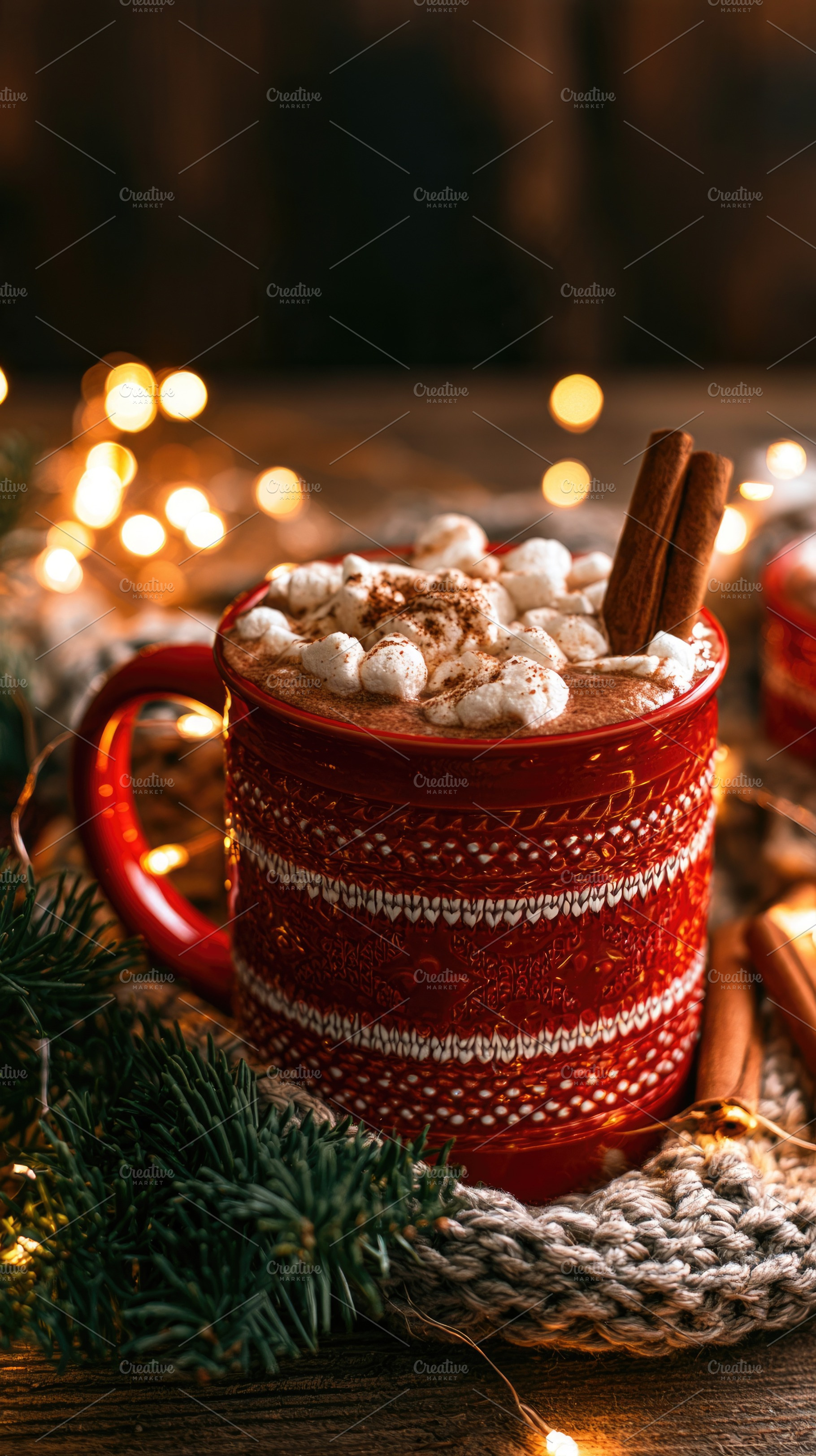 Christmas hot chocolate with marshmallows and cinnamon in red mu, a Food & Drink Photo by José Manuel Gelpi