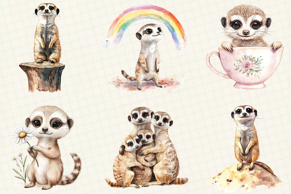 Watercolor Cute Meerkat Clipart, an Illustration by OK Design (Photo 2 of 5)