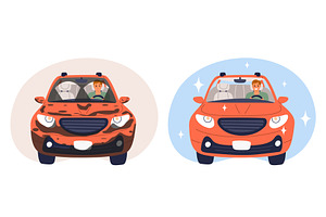 Dirty passenger car and clean washed, a Transportation Illustration by Vectorbuum
