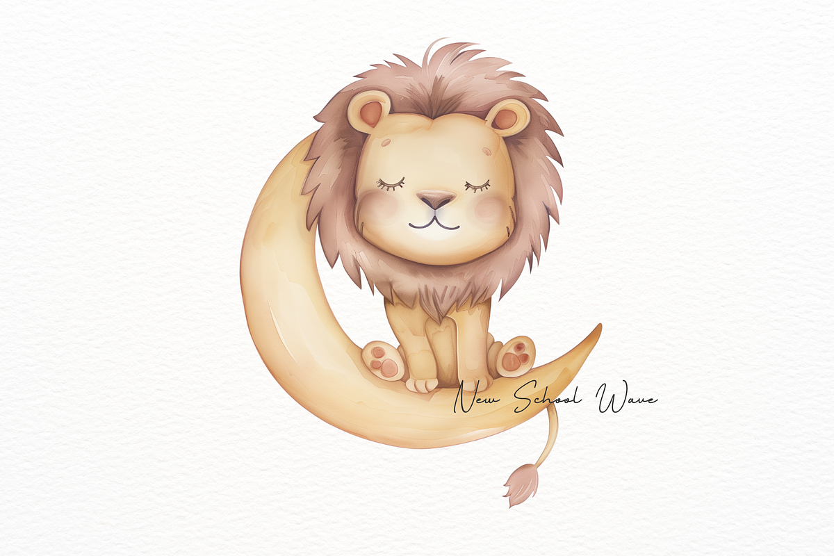 Cute Lion on Moon Clipart, an Animal Illustration by New-School-Wave (Photo 4 of 5)