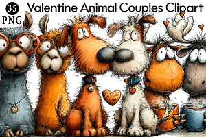 Whimsical Valentine Animal Couples C, an Illustration by Daily.Designs
