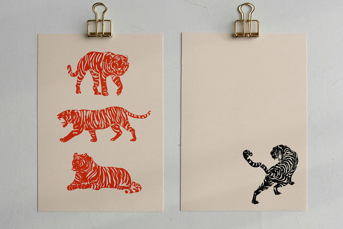 Linocut Tigers Clipart Bundle, an Animal Illustration by ClayStudio (Photo 4 of 6)