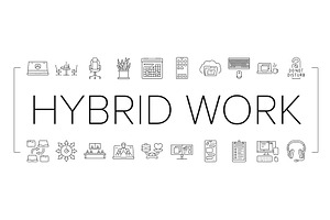 hybrid work model remote icons set, a Technology Illustration by pikepicture