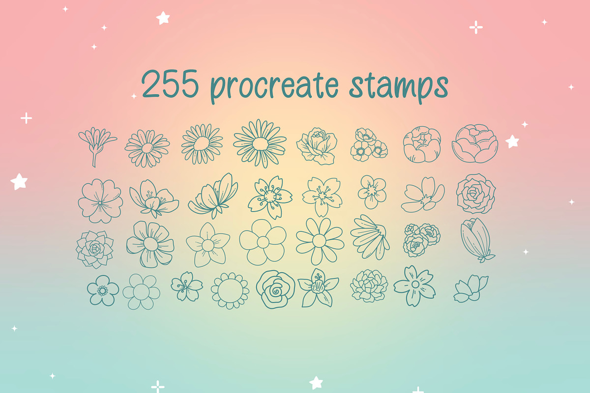 250+ Procreate kawaii flower stamps, a Brush Add-On by laura.design (Photo 3 of 7)