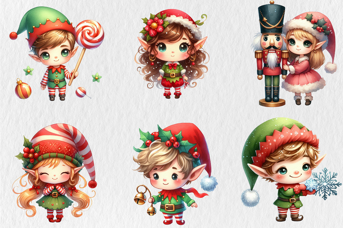 Whimsical Chibi Elf Clipart, a Seasonal Illustration by Rose Art (Photo 3 of 4)