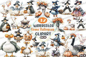 Witchy Goose Halloween Clipart Set, an Illustration by DreamCafeArt